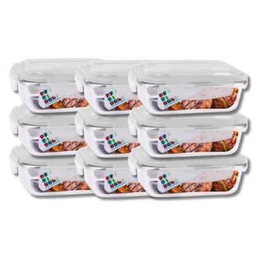 Imagem de Kit 9 Potes Hermetico Vidro 1040ml Marmita Tampa 4 Travas - Pra casa