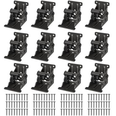 Imagem de Pacote com 12 suportes dobráveis, dobradiça autotravada com parafusos para pernas de mesa dobráveis, suporte de extensão de bloqueio e pernas de cama, preto