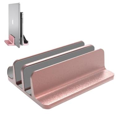 Imagem de Suporte Vertical para Laptop, Suporte de Mesa de Alumínio com 3 Slots para Laptop & Suporte para Estação de Acoplamento para MacBook, Tablet, Telefone-Ajuste Universa，Pesado, Anti Deslizamento (Rosa)