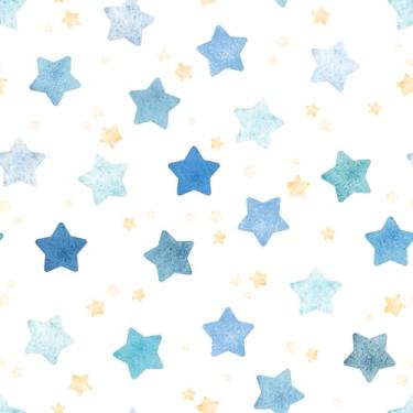 Imagem de VaryStyle Papel de parede bonito estrela aquarela azul/dourado engraçado espaço estrelas descascar e colar papel de parede para quarto de crianças quarto berçário papel de contato de vinil autoadesivo