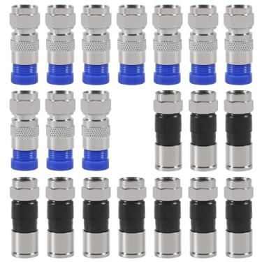 Imagem de Conector de compressão RG6 20 conectores de cabo coaxial adaptador coaxial de antena reta (preto + azul)