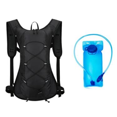 Imagem de Mochila de hidratação 16 x 11 x 4 impermeável de nylon com bexiga de 2 L e com fivela no peito, bolsa de água refletiva leve e respirável para caminhadas, montanhismo, preta, mochilas
