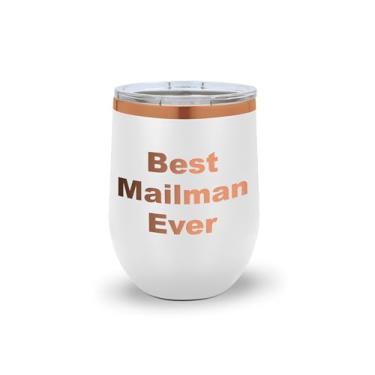 Imagem de SpreadPassion Copo de vinho Best Mailman Ever – Presente engraçado para carteiro, copo de viagem de aço inoxidável (branco)