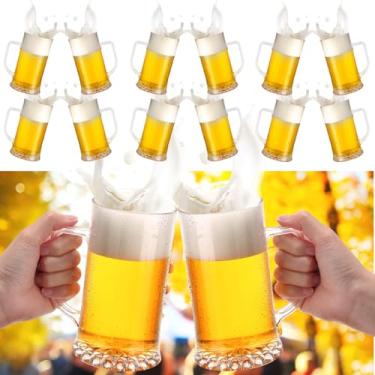 Imagem de SiliFine Caneca de cerveja de plástico transparente com alça resistente à quebra grande copo de cerveja ondulado a granel para suco, café, chá, festival, coquetel, piquenique, festa de bebida diária