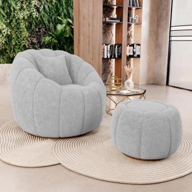 Imagem de Poltrona Decorativa Concha Giratória com Puff Estilo Abóbora Shell Bou