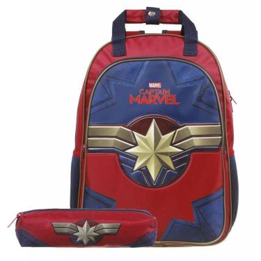 Imagem de Mochila Costas Capitã Marvel Escolar Infantil E Estojo Soft