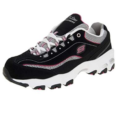 Imagem de Skechers D'Lites-Life Saver Tênis feminino com cadarço de espuma viscoelástica, Preto/branco/rosa, 36