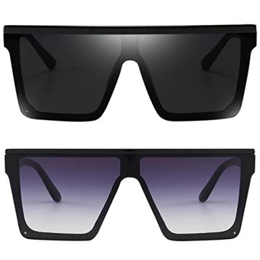 Imagem de Dollger Óculos de sol quadrados grandes para mulheres e homens, moderno, top plano, armação preta, Armação preta e preta, lente cinza gradiente, BIG