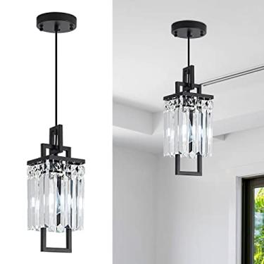 Imagem de lighceac Luminárias pendentes pretas modernas para ilha de cozinha e sala de jantar, lustre de cristal pequeno industrial pendurado para quarto, entrada, sala de estar, hall de entrada, corredor, 1