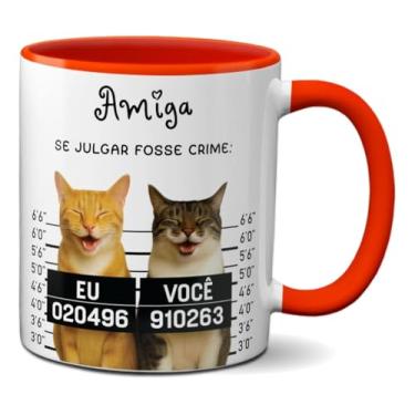 Imagem de Caneca Amizade Se Julgar Fosse Crime Gatos Engraçados Amiga (Vermelha)