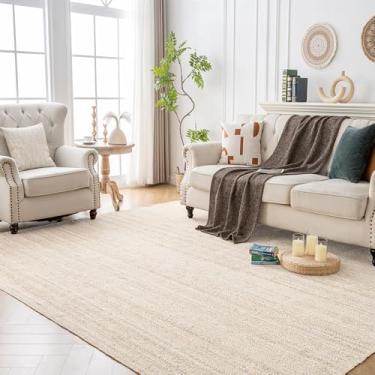 Imagem de Shatex Tapete de juta feito à mão de 1,5 x 2,4 m, tapetes para ambientes internos e externos, carpete estilo rústico, off-white