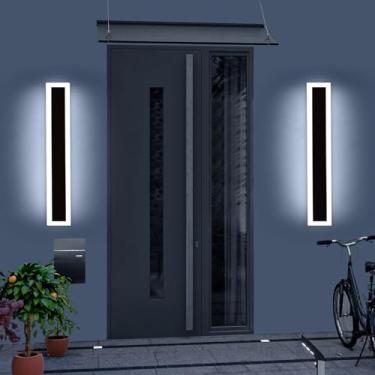 Imagem de Pacote com 2 luminárias de parede modernas para ambientes externos, arandelas lineares de LED de 59,9 cm de comprimento, 3 cores 3000K/4500K/6000K, IP65 impermeável, 24W, acrílico branco, iluminação