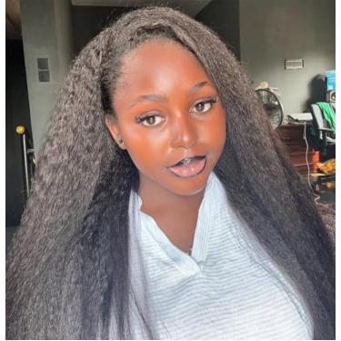 Imagem de Meia peruca cabelo humano yaki liso 3 em 1 meia peruca para mulheres negras 200% densidade desgaste e não cola perucas de cabelo humano cordão rabo de cavalo sem costura virar sem renda peruca reta