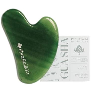 Imagem de Phra Rei&Ki ] Ferramentas faciais Gua Sha, pedra de jade natural personalizada, ferramenta Gua Sha para rosto, ferramenta de massagem manual para esculpir a linha do queixo, redução de inchaço e