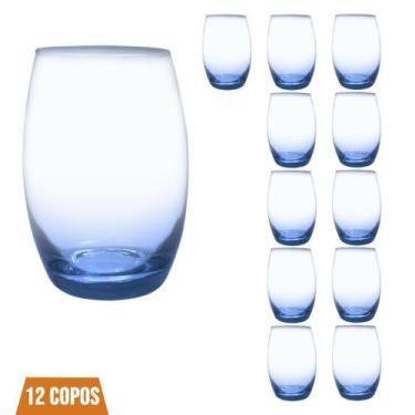 Imagem de Conjunto 12 Copos Vidro Bellagio Redondo 450ml Grande Azul - Casa Lind