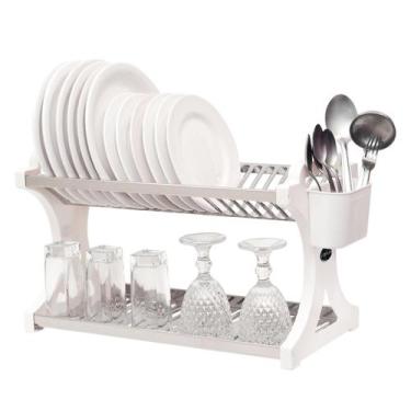 Imagem de Escorredor De Pratos Alto Branco Inox 20 Pratos - Domum