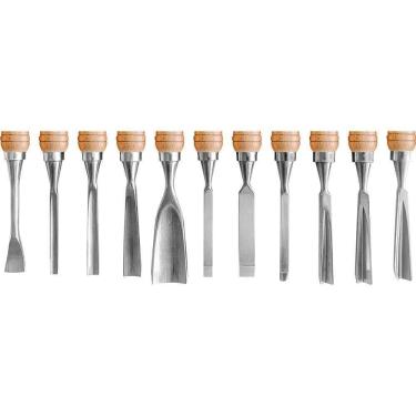 Imagem de Jogo Formão Entalhar Madeira 11 Peças Cabo Madeira Vonder