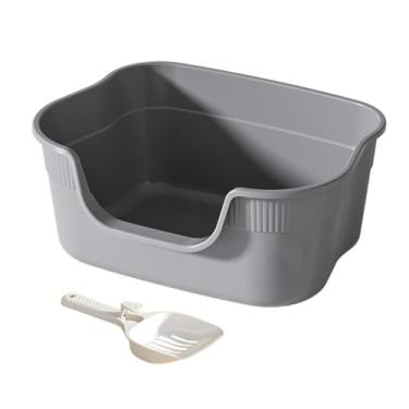 Imagem de Bothyi Caixa de areia aberta, semi-fechada, portátil, com laterais altas, para animais de estimação, caixa de areia, bacia de limpeza para gatos, para, Cinza Claro