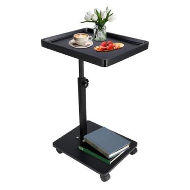 Imagem de Gets Bandeja de sofá de altura ajustável para sofá, bandeja de TV giratória de 360° para espaços pequenos, mesa de canto C com rodas para comer, sala de estar, quarto, sofá, preto, 40 x 30 x 80 cm