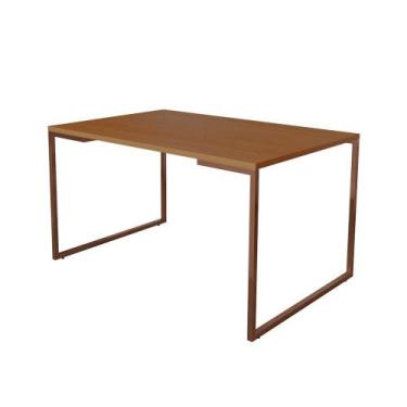 Imagem de Mesa De Jantar Industrial Base Ferro Cobre Tampo 137X90 Canela Cor: Ma