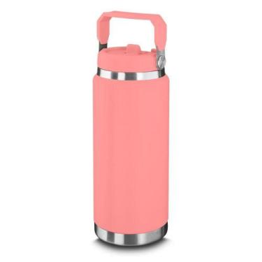 Imagem de Garrafa Térmica Parede Dupla Em Aço Inox Rosa 900ml Com Alça - Asia Im