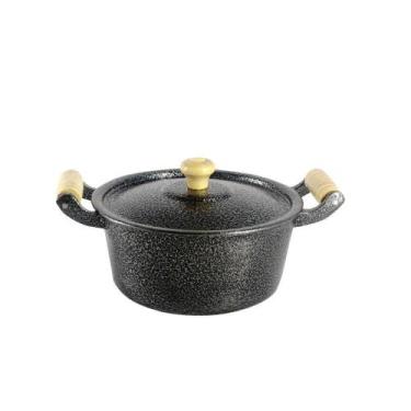 Imagem de Caçarola Panela Reta Craqueada de Alumínio Alça Madeira - OUTRAS MARCA