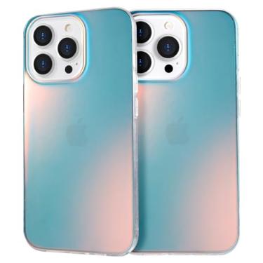 Imagem de GANGANPRO Capa de telefone compatível com iPhone 17 Pro Max fluorescente a laser iridescente holográfico gradiente TPU bumper PC traseira fina à prova de choque 6,9 polegadas - textura fosca