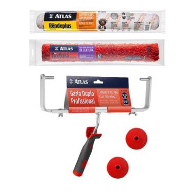 Imagem de Kit Pintura Atlas Garfo Duplo, Rolo Textura, Rolo Rendeplus