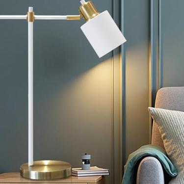 Imagem de DAIJITAOJI Candeeiro de mesa para escritório em casa, candeeiros de mesa brancos para quarto, candeeiro de mesa de mesa para sala de estar, suportes noturnos, metal moderno, clássico, branco puro (1