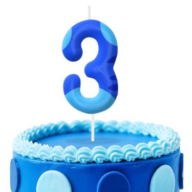 Imagem de Velas azuis de aniversário número 3, topo de bolo com tema de desenho animado para decoração de bolo para meninos e meninas, decorações de aniversário, suprimentos de festa, velas numéricas para