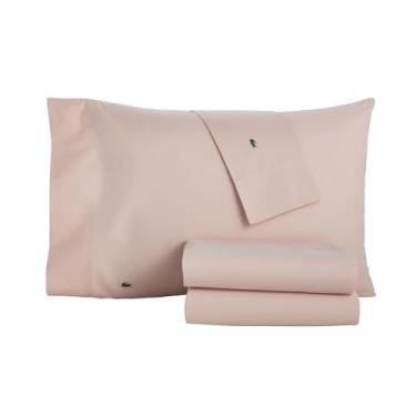 Imagem de Lacoste Jogo de cama 100% algodão percal com 4 peças – Roupa de cama leve e ultramacia com bolsos profundos, resistente a rugas, hipoalergênico e durável, certificado Oeko-Tex – Blush, Queen