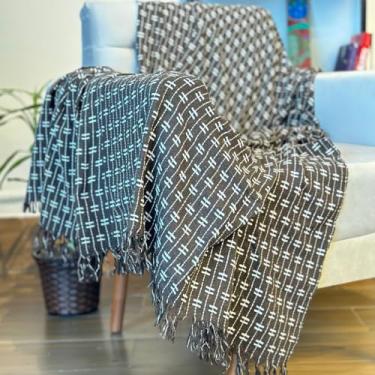 Imagem de Manta para Sofá e Cama, 240 x 180 cm, 100% Algodão, Protetor Gigante (Pontilhada Marrom e Branco)