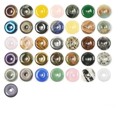 Imagem de Atacado Sortido Peace Donut Cura Cristal 25 mm Círculo Mini Pingente de Pedra em Forma de Moeda para Fazer Joias DIY (pacote com 12)