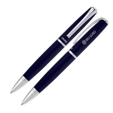 Imagem de Caneta Personalizada Presente Crown Metal Queen Original Gravação Nome Simbolo Luxo Diversas Cores Elegante Executiva Robusta Pesada (AZUL)