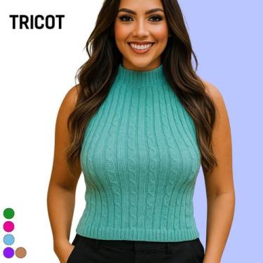 Imagem de Blusa Tricot Canelado Regata com Trancinha Verão Gola Alta - Vitrine C