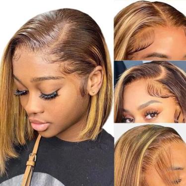 Imagem de Peruca Sherico Highlight Brown Bob 30 cm de cabelo humano com renda HD