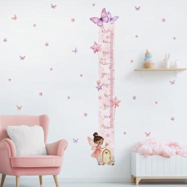 Imagem de Adesivo Régua de Parede Infantil Fada 03 Negra Medidor de Altura Borboletas Estrelas Quarto Lúdico