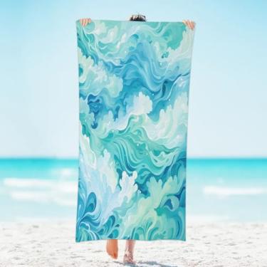 Imagem de KOBLEN Toalha de praia de onda azul grande - para mulheres e meninas, toalha de microfibra leve à prova de areia de secagem rápida, 78 x 154 cm, adequada para piscina e ioga toalha de banho