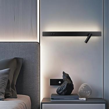 Imagem de GZZBMY Luzes de parede LED com holofote ajustável, iluminação de leitura moderna com interruptores duplos, arandelas de parede de alumínio para quarto, cabeceira, sala de estar, hotel (luz neutra