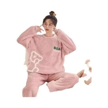 Imagem de Pijamas Femininos De Flanela Grossa E Quente, Conjunto De Loungewear D