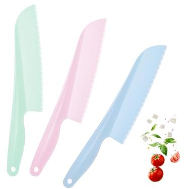 Imagem de Heclia Faca de alface de plástico de 28 cm, cortador de salada serrilhado de nylon para vegetais, frutas, pão, bolo, cortador de bolo sem BPA, lavável na lava-louças, azul, rosa, verde