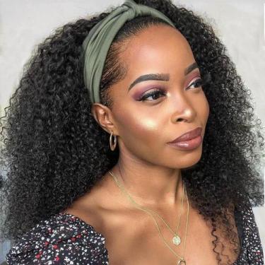 Imagem de Peruca com bandana Celiarita Kinky Curly 100% cabelo humano 50cm 150%