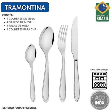 Imagem de Jogo de talheres Faqueiro Tramontina Laguna 16 PCS Aço Inóx, Prata