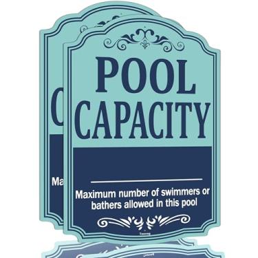 Imagem de Capacidade da piscina, número máximo de nadadores permitidos nesta placa de metal para piscina, pacote com 2, 35,5 x 25,4 cm, alumínio livre de ferrugem para ambientes externos e internos, proteção UV