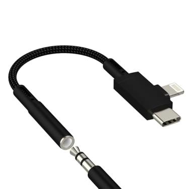 Imagem de Cabo USB C Lightning para áudio de 3,5 mm (2 em 1) para iPhone 16 15 14 13 Pro Max AUX adaptador de fone de ouvido para microfone de carro Apple Dongle compatível com conector auxiliar Samsung