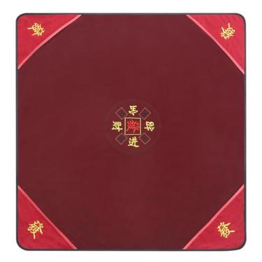 Imagem de Mahjong Mat for Table, 41.3*41.3 Inch Extra Large with Large Storage Pocket (Storage Design), Non-Slip, Noise-Reducing, Embroidered Mahjong Set – for Poker, Board Games, Cards, Tiles, Dominoes (Red)