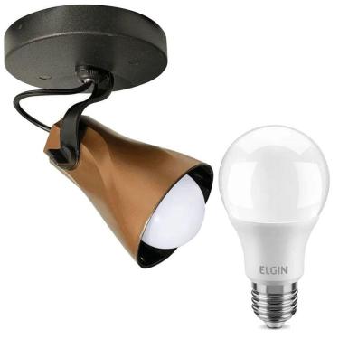 Imagem de Jogo Spot Sobrepor Octa Cobre E27 + Lâmpada 12W Elgin 6500K