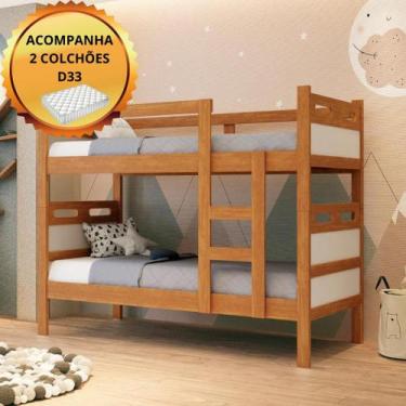 Imagem de Beliche Solteiro 100% MDF Com Dois Colchões D33 Super Reforçada Estrad