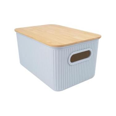 Imagem de Cesta Retangular L`Hermitage com Tampa em Bambu e Alça 23 x 29 x 38 cm - Cinza