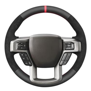 Imagem de MEWANT Capa de volante para Ford F150 F250 F350 Expedition 2018 feita de couro sintético preto liso em relevo Athsuede